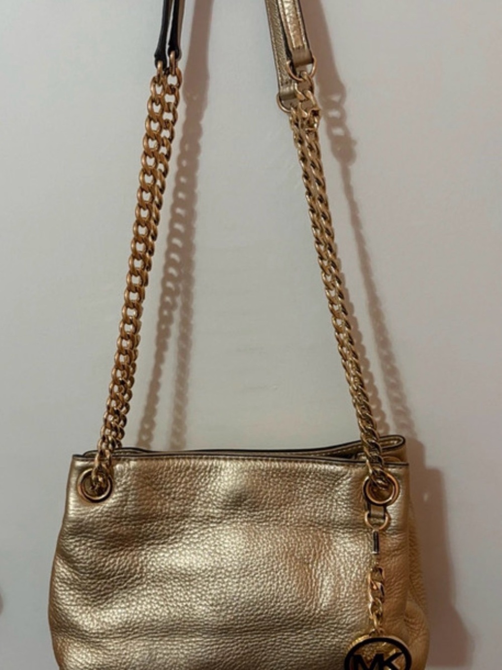 Michael Kors Fulton Metallic Gold Pebbled Leather Chain-Handle Shoulder Bag